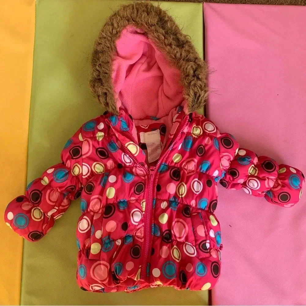 Baby Girls Pink Winter Puffer Coat Jacket Fleece Lined size 12 Months